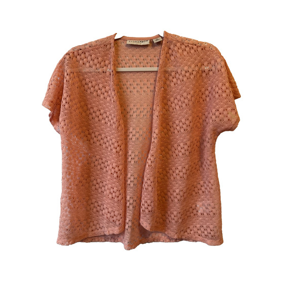 Sag Harbor Women’s Petite S Boho Sheer Delicate Knit Open Cardigan Apricot Fairy - Picture 1 of 8